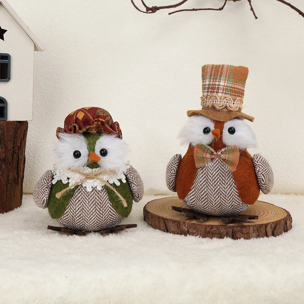 Thanksgiving owl bird fabric pendant ornament in orange or green colour for window display