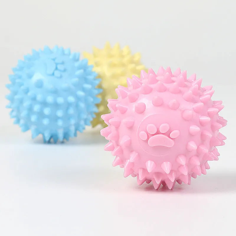 Blue dog chewing toy with textured footprint design measuring 6cm diameter