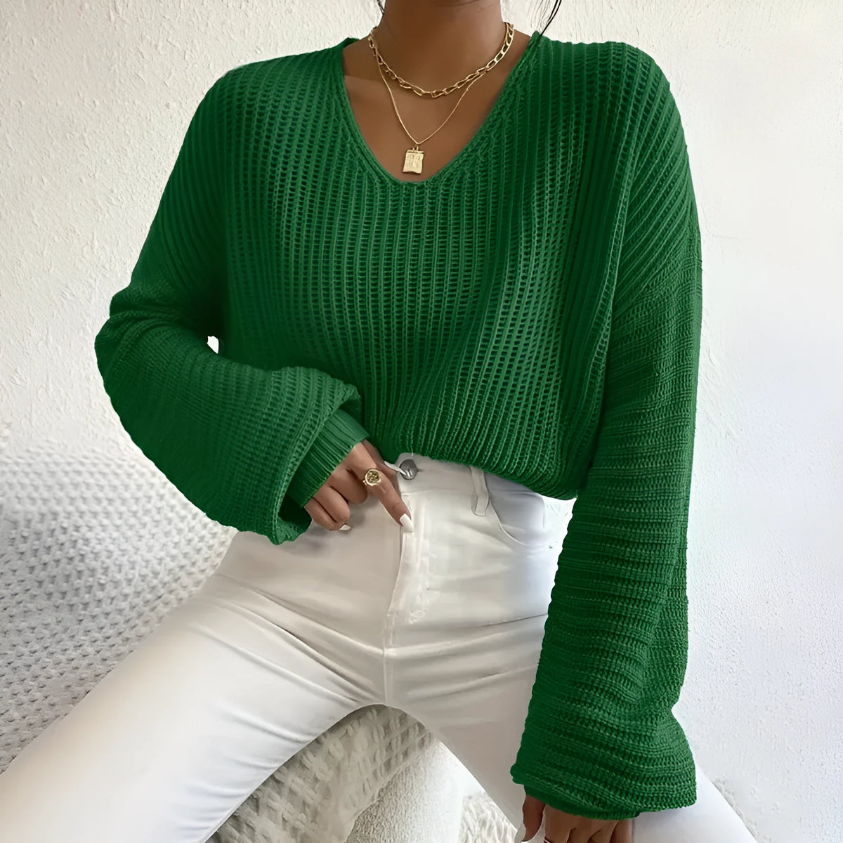 Women's solid colour polyester pullover top in black, pink, green, sky blue, or dark red with long sleeves