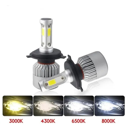 S2 car LED headlight bulbs, COB chip, 6500K white, 8000LM, aviation aluminium 6063 cooling fan, H4 H7 H11 sockets
