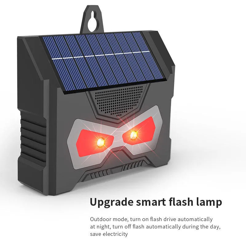 Black solar ultrasonic animal repeller for outdoor pest control with USB charging cable