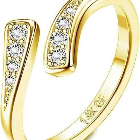 Geometric toe ring with 14K gold plating and water drop or rhinestone decoration options