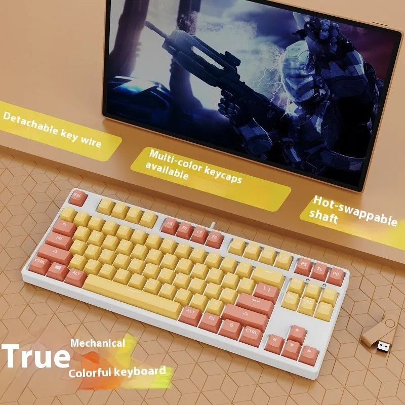 87-key wired mechanical keyboard with hot-swappable sockets in a dual-colour design