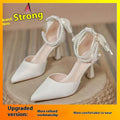 Apricot bow high heels with 6cm wine glass heel, PU upper and sole, middle mouth cut, sizes 34-40