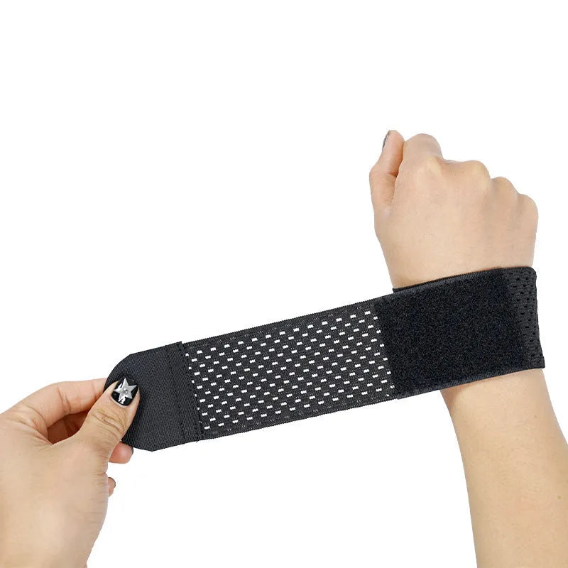 High elastic breathability athletic wristguard for wrist support shown in black, grey, and pink colour options.