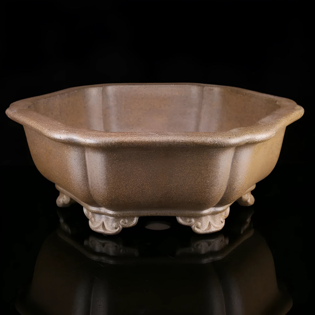 Large hexagonal purple sand ceramic basin for Pinus Taiwanensis bonsai cultivation
