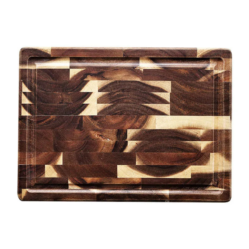 Brown solid wood chopping board with parquet pattern and 3cm thick edge