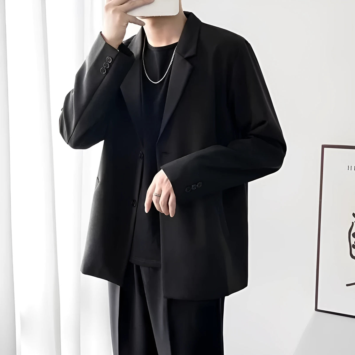 Men's loose-fit corduroy jacket in black, khaki or grey, polyester with semi-hemp lining, sizes S to 5XL.