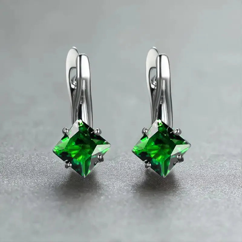 Copper women's earrings with diamond design and inlaid zircon stones in three colour options