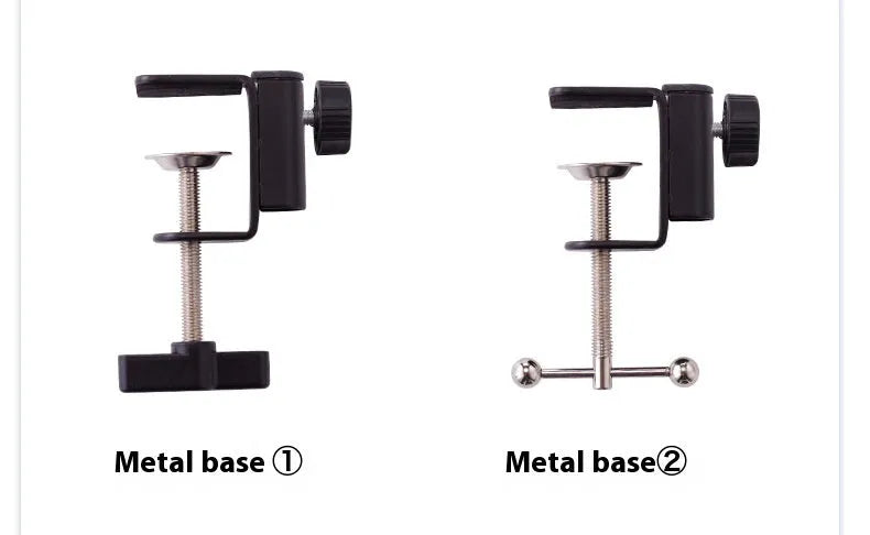 Black foldable metal desktop bracket holding tablet at adjustable angle