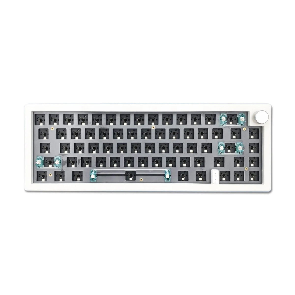 DIY mechanical keyboard kit components showing ABS housing, RGB backlit keys, and colour options
