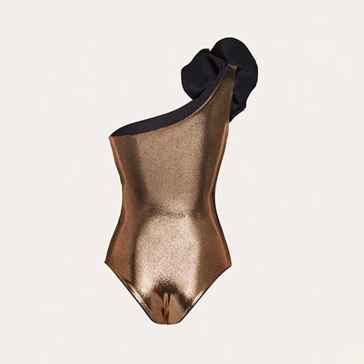 Gold handmade halter neck one-piece swimsuit with hollow-out detailing