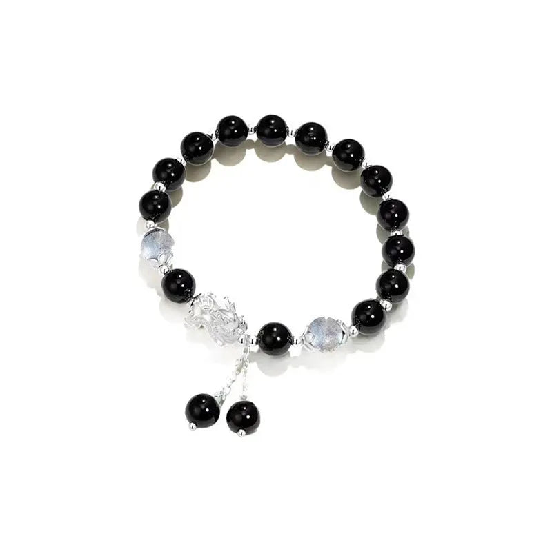 Natural black agate and grey opal couple bracelet with 10mm wave-shaped beads