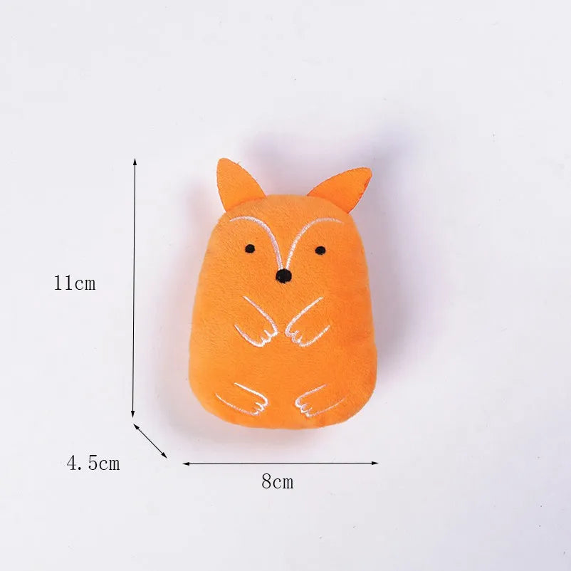 Compact brown plush catnip chewing toy with vocal element measuring 11cm