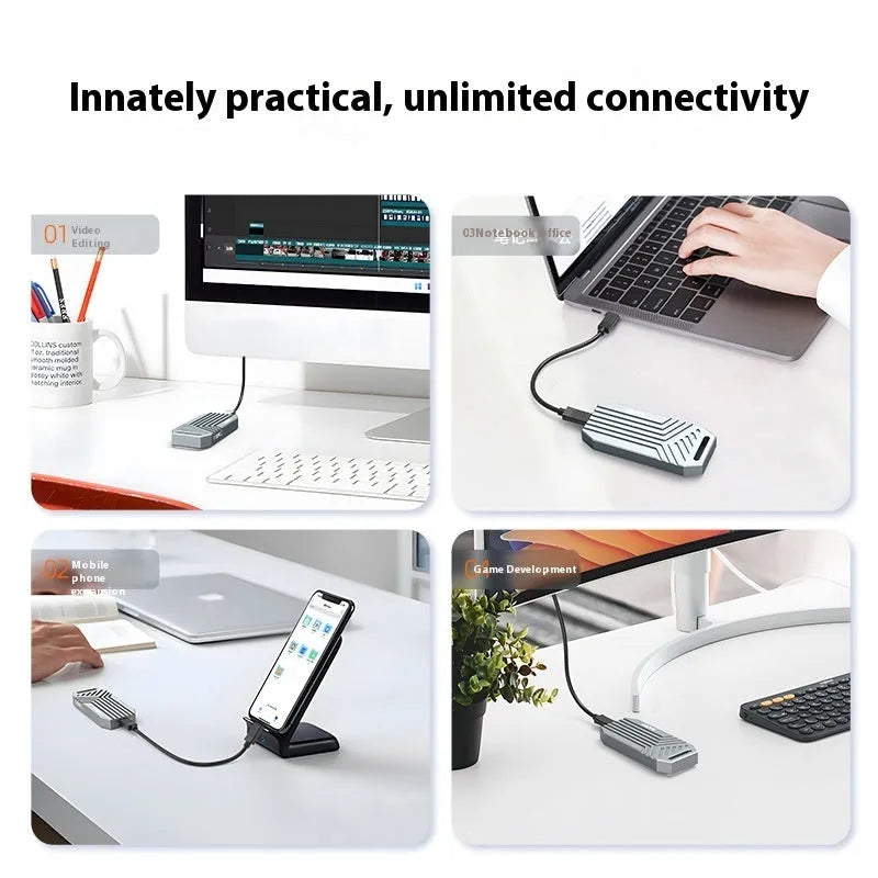 Aluminium Thunderbolt 4 external solid state drive enclosure for m.2 expansion in silver and grey colours
