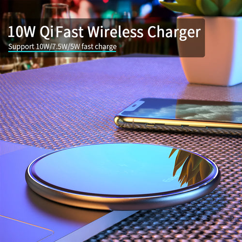 Black and white 15W aluminum alloy wireless charger with LED indicator and anti-slip surface for Qi devices
