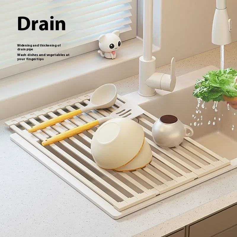 Milky white 304 stainless steel foldable kitchen draining rack