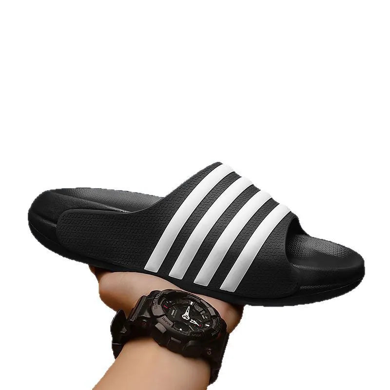 Casual PVC slippers with thick EVA sole in beige, black and white, blue and white, or green colour options
