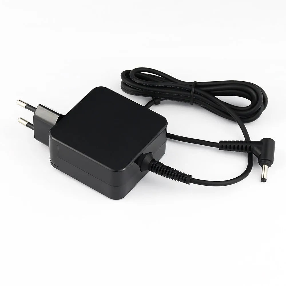 Black 45W laptop power adapter with US plug and charging cable, dimensions 99.3mm by 36.5mm by 61.8mm