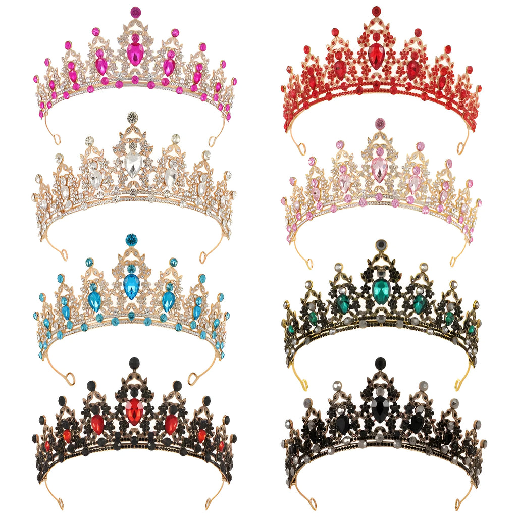 A baroque-style alloy wedding crown headdress with rhinestones, shown in a silver colour with white diamonds.