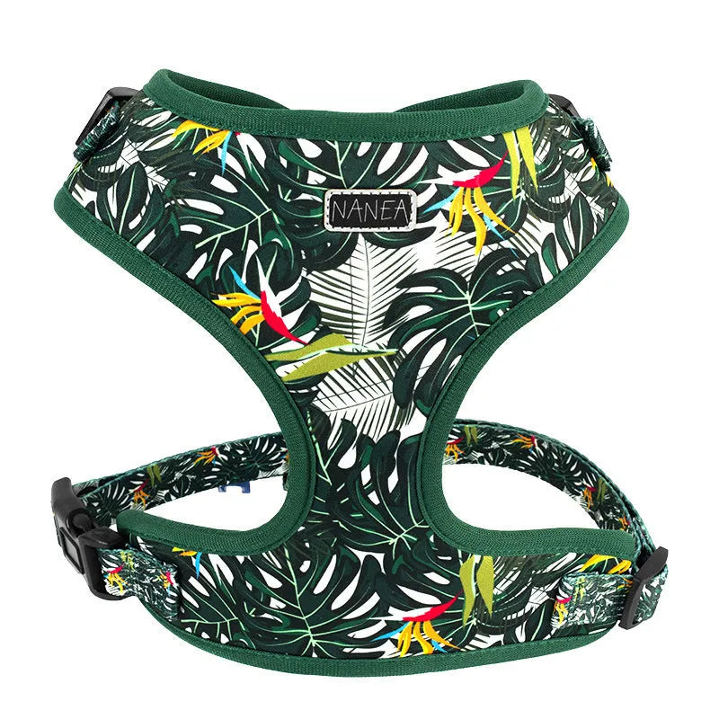 Adjustable cloth dog harness vest set with haulage rope, collar, waste bag, bow tie and triangle scarf accessories