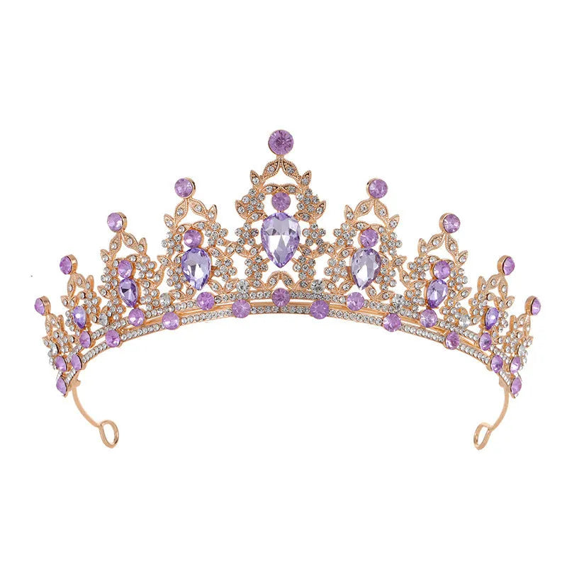 A baroque-style alloy wedding crown headdress with rhinestones, shown in a silver colour with white diamonds.