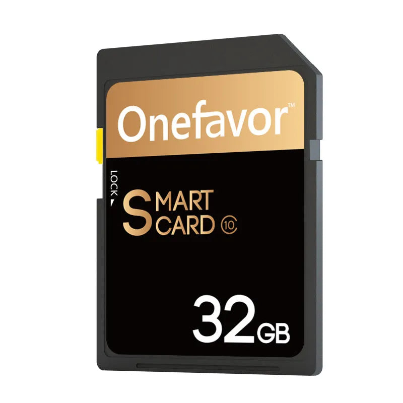 SD to PCMCIA adapter card with stainless steel housing for Mercedes-Benz cars next to a 32GB SDHC card