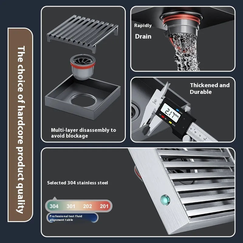 Gun grey 304 stainless steel courtyard floor drain with a 15x15cm grid