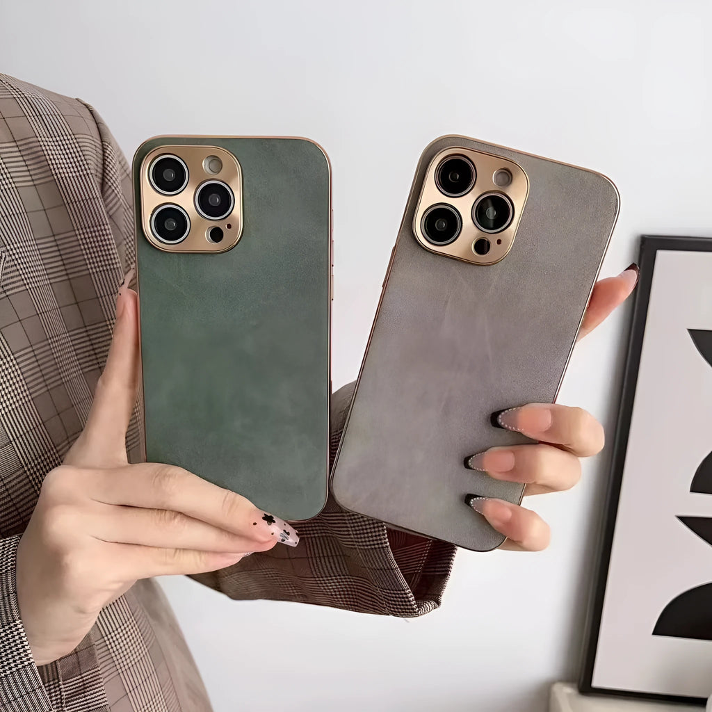 Leather texture TPU phone case for iPhone in solid colour options including black, blue, grey and grey-green