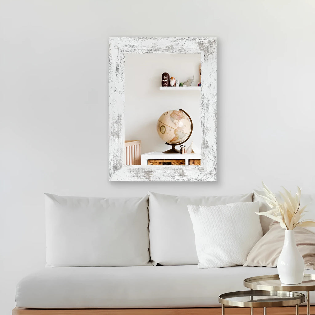 Little white wall-mounted dressing mirror with MDF frame in retro new Chinese style