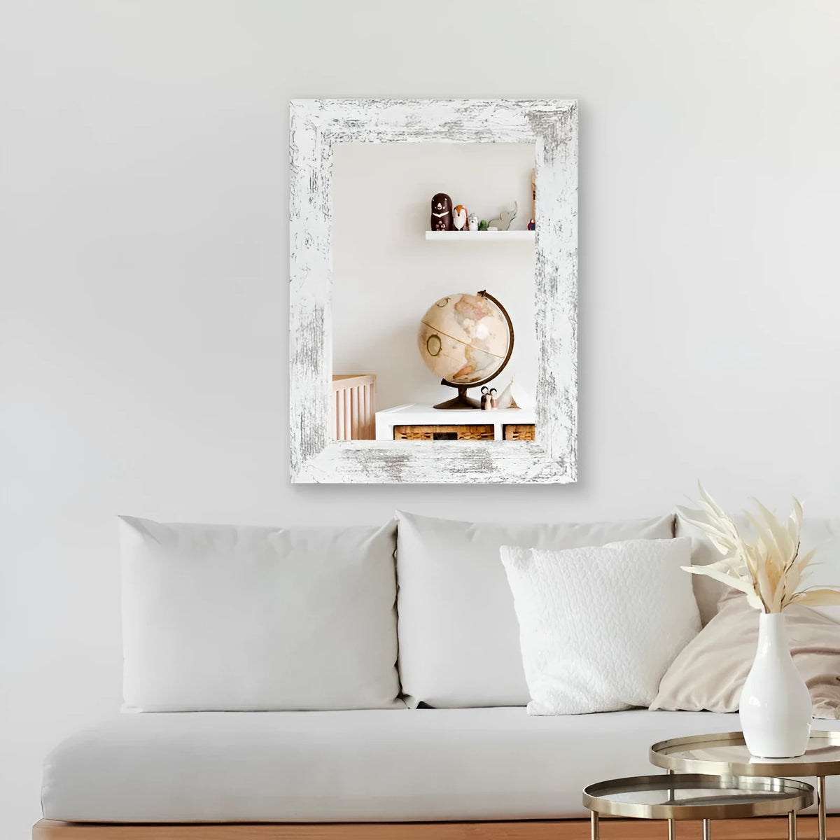 Little white wall-mounted dressing mirror with MDF frame in retro new Chinese style