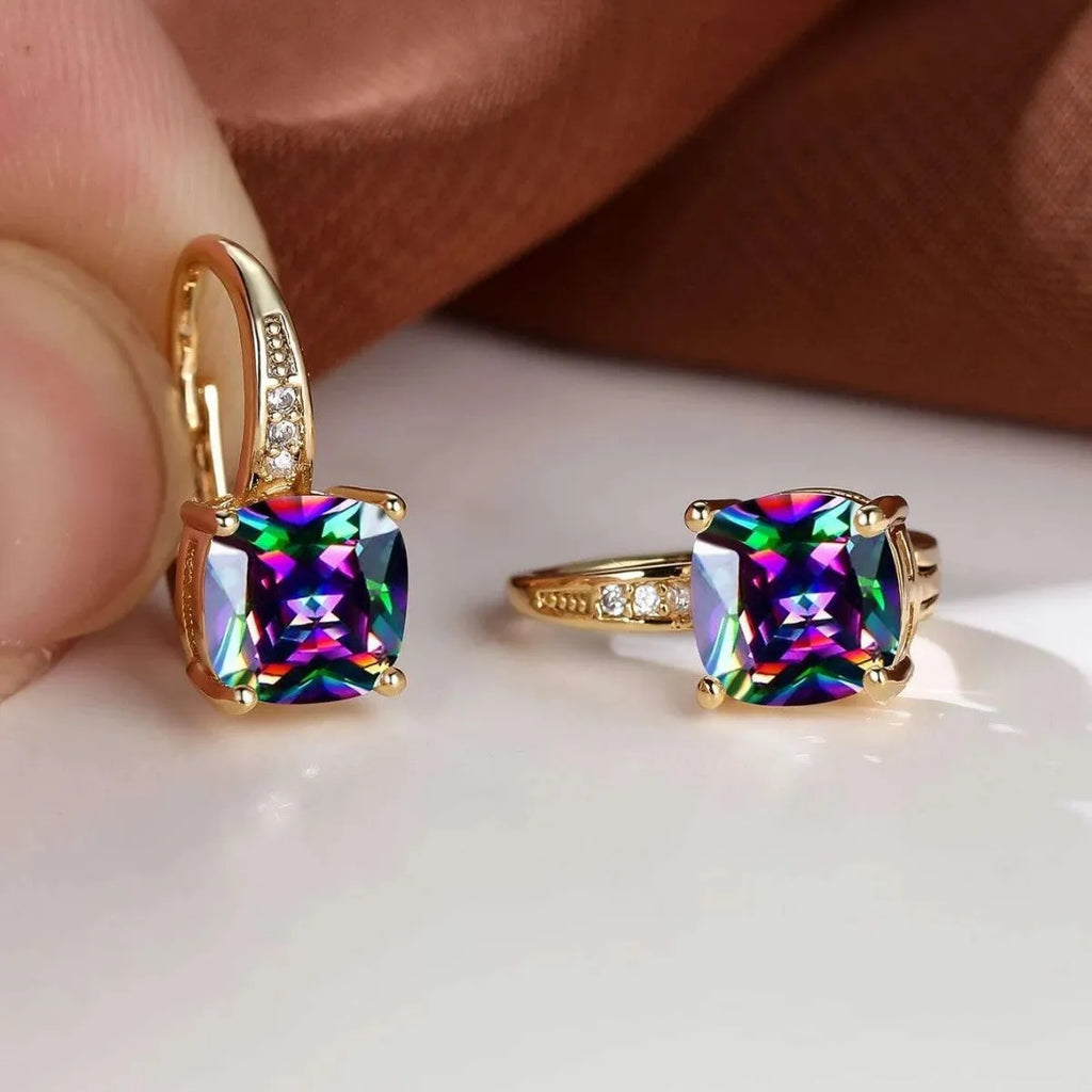 Geometric quadrilateral moissanite ear clip earrings in gold electroplated finish