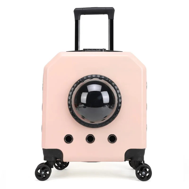 Hard PVC pet flight trolley case in solid colour with wheels and luggage compartment