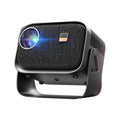 White portable Android projector showing mobile phone projection with 1080p resolution display