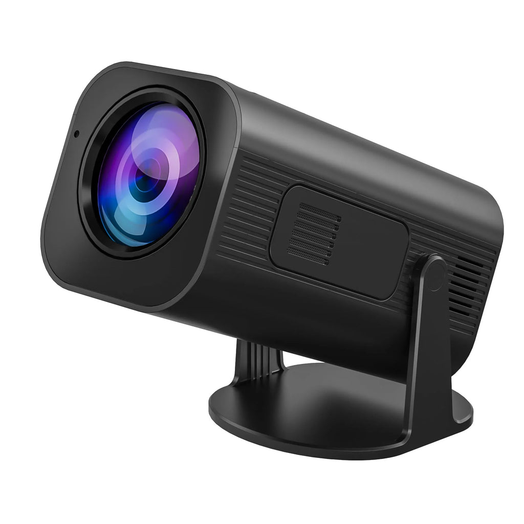 P330 portable mini projector in black or white colour, shown with remote control and power cord.