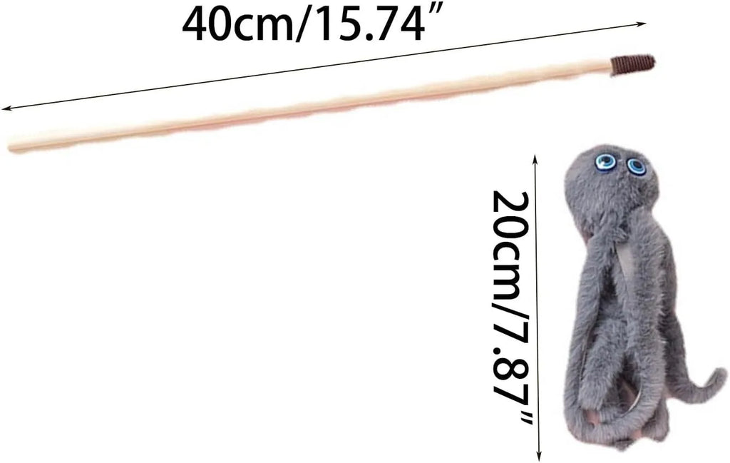 Furry octopus cat toy on 40cm long stick for indoor kitten play in bright colours