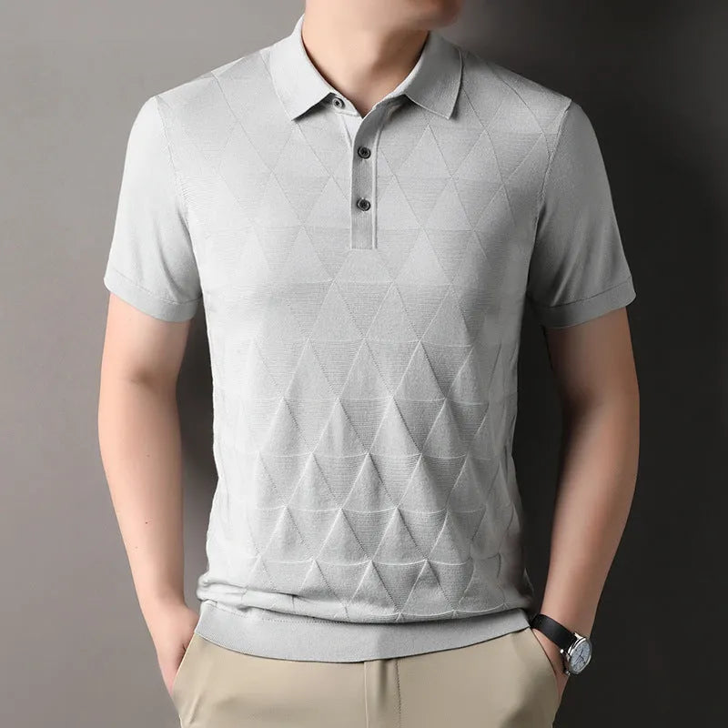 Men's ice silk short sleeve t-shirt in green colour showing regular fit and thin fabric texture