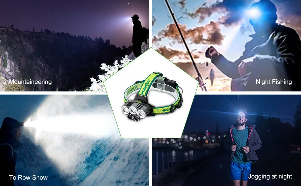 USB rechargeable aluminium alloy headlight with five LED lights for outdoor camping and hiking