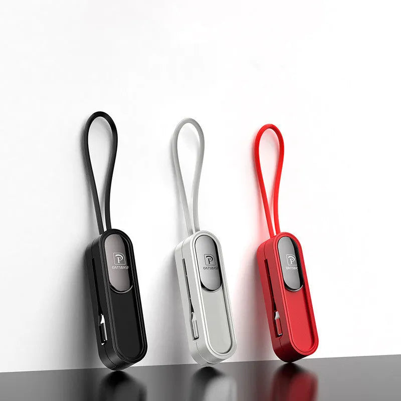 Black magnetic three-in-one USB charging cable with 0.4m length shown alongside white and red colour options