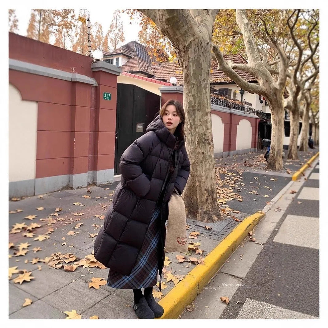 Women's mid-length padded puffer coat, over-the-knee modal fibre with white duck down, light blue black beige