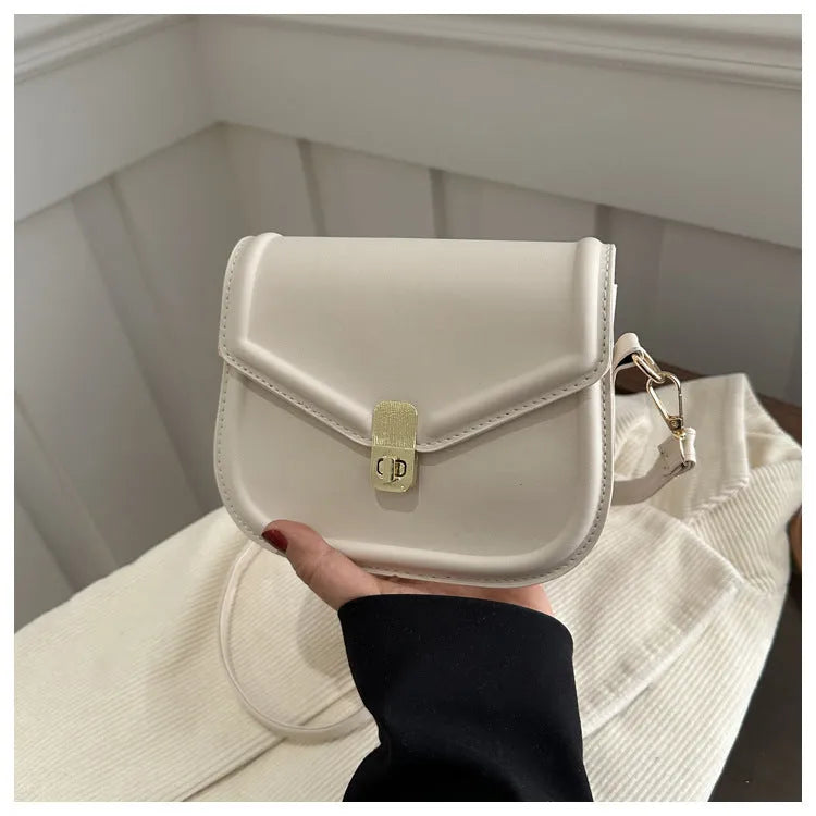 Soft PU leather horizontal square messenger bag with clamshell opening in khaki colour