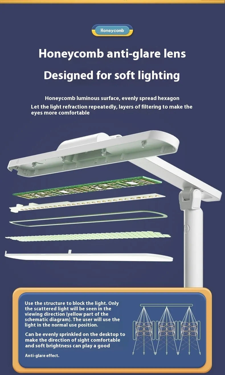 Adjustable LED desk lamp with bookshelf design for reading and study tasks