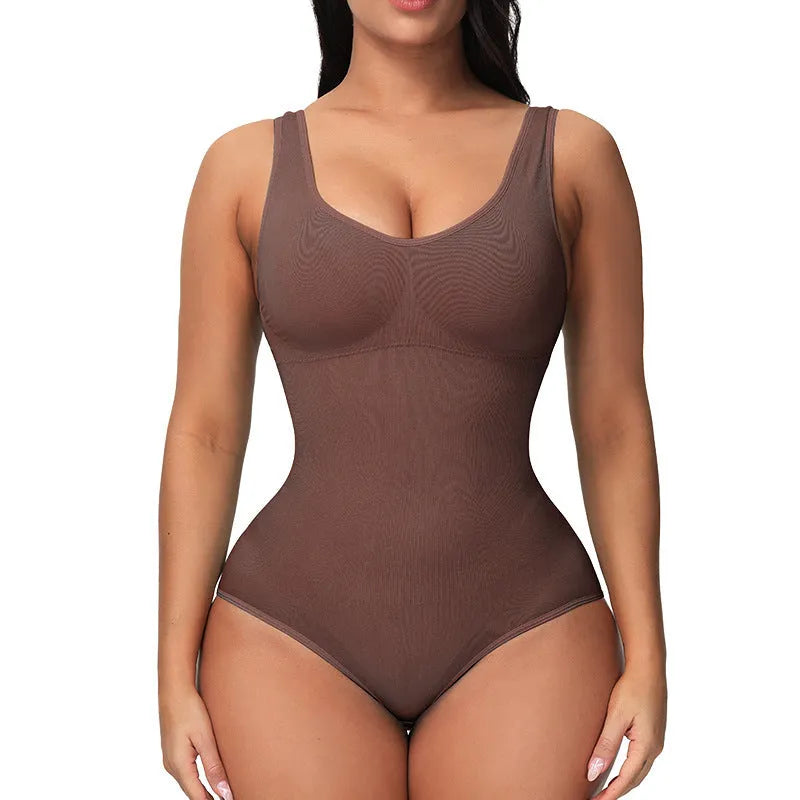 Seamless women's bodysuit for shaping and support in nylon fabric.