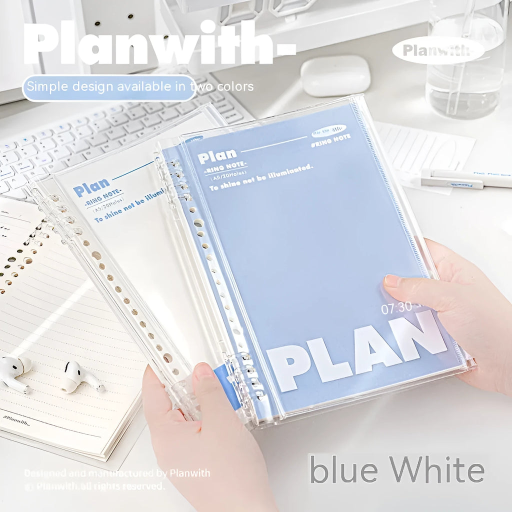 Clear blue and white A5 PVC notebook covers for spiral-bound notepads, showing dimensions of 148mm by 210mm