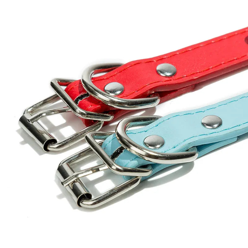 Studded dog collar in chosen colour with spiked metal details and alloy fastener on thickened PU leather.
