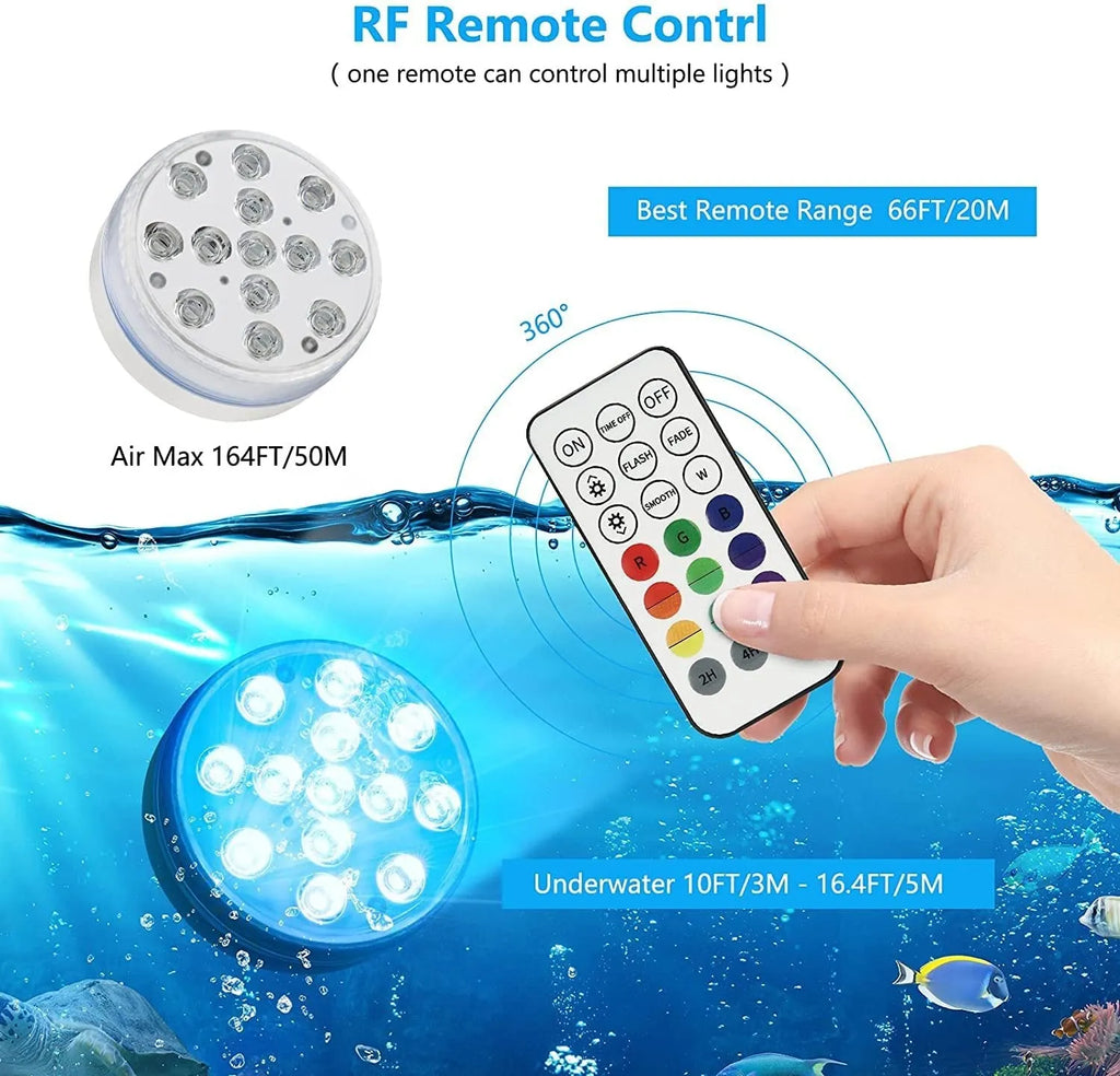 IP68 waterproof remote control colour changing diving light with ABS plastic case.