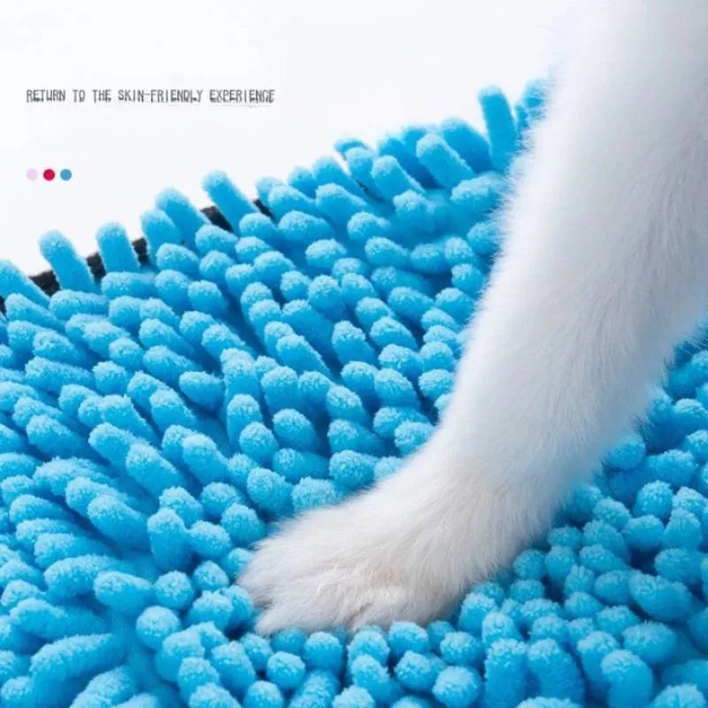 Blue dog bath robe towel measuring 62cm long with soft absorbent fibre construction
