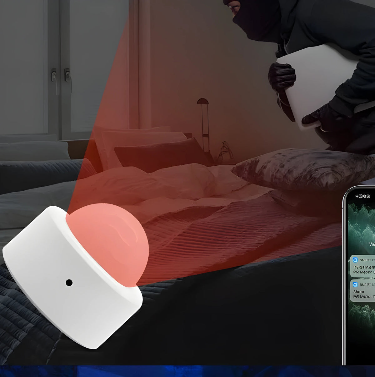White infrared body sensor with 120-degree detection angle and ZigBee 3.0 connectivity
