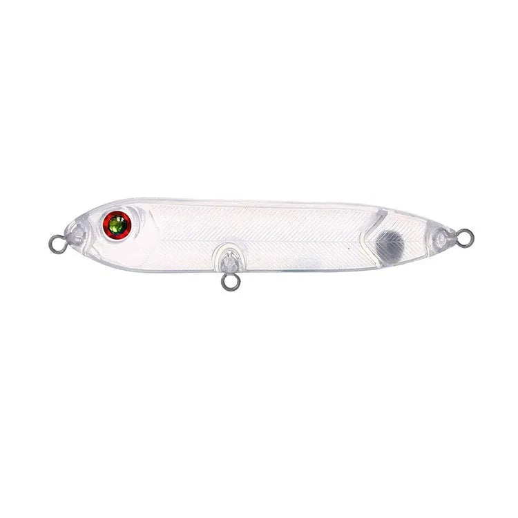 Clear plastic 9.5cm fishing bait blank body with a visible 7mm mounting hole