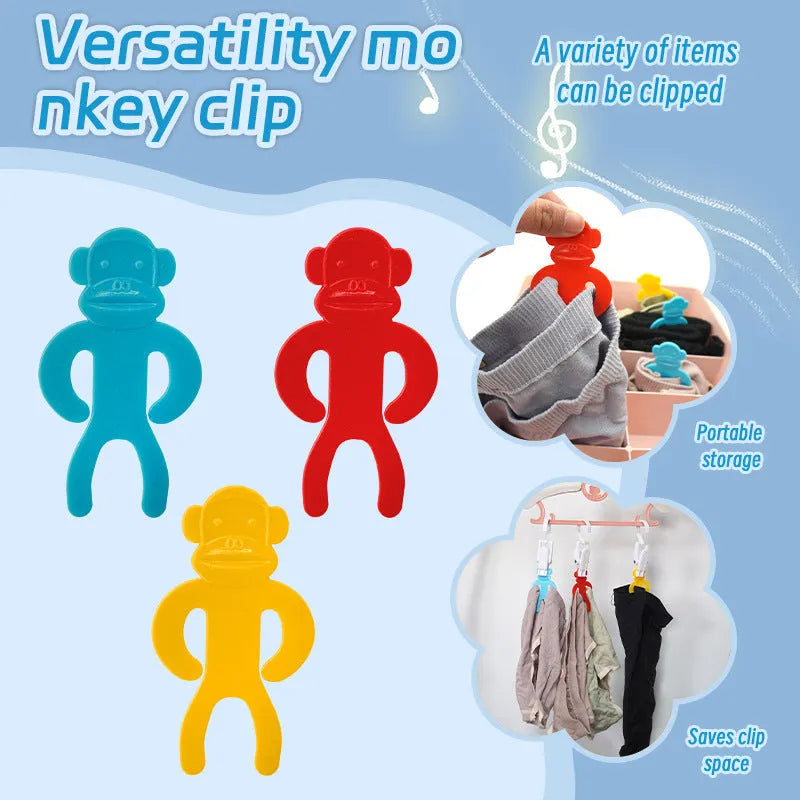 Plastic sock storage clips in blue, yellow and red colours for machine washing organisation